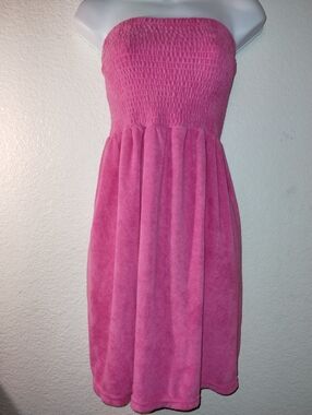 Younique Hot Pink Smocked Strapless Terry-cloth Sundress Size XL